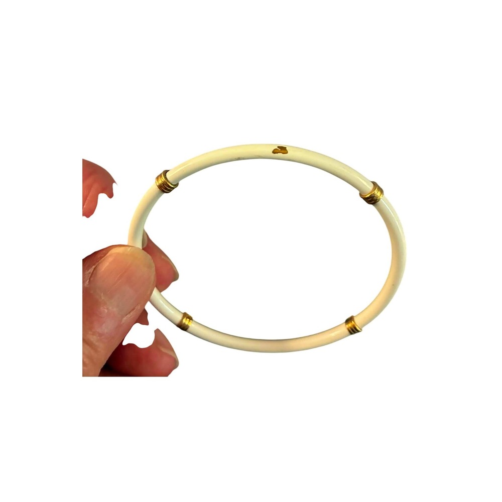 Vintage White Bangle Bracelet Gold Tone Spacer Rings Minimalist Stackable Retro